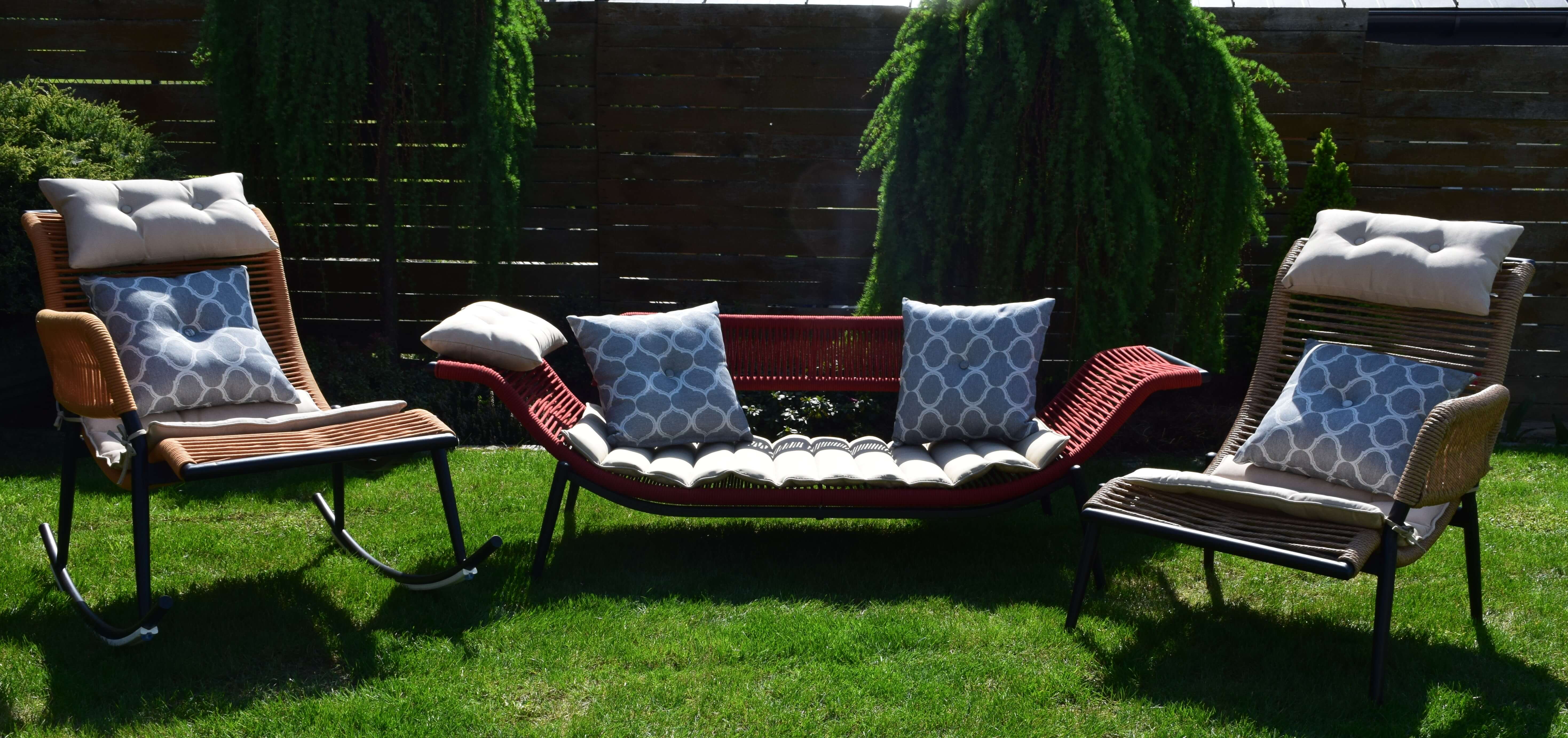 zestaw mebli ogrodowych wypoczynkowych sofa  fotel bujany fotel technorattan nowoczesny styl wyplatane 1800 zł 