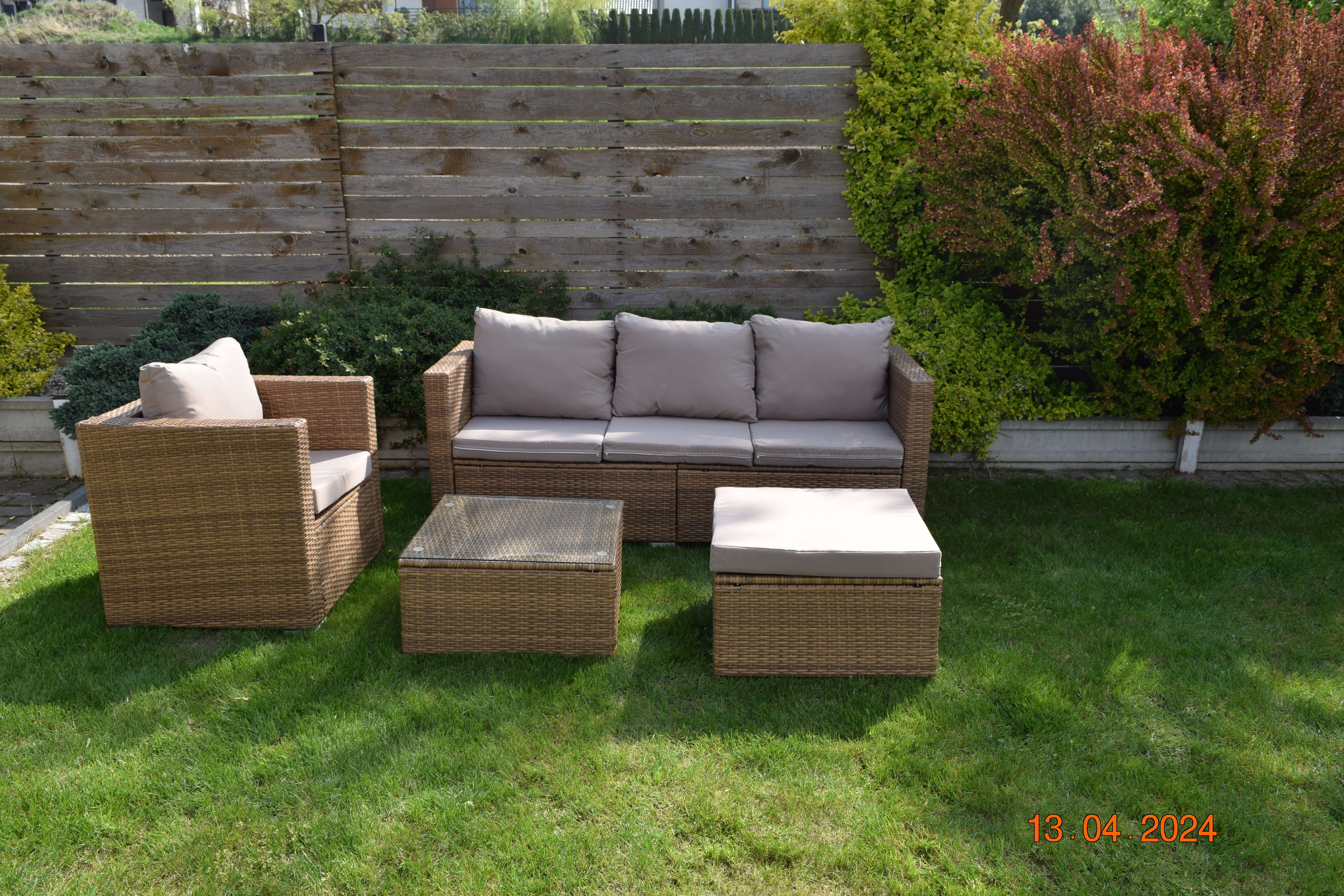 Zestaw mebli ogrodowych wypoczynkowych capucino technorattan sofa+ fotel +pufa+stolik