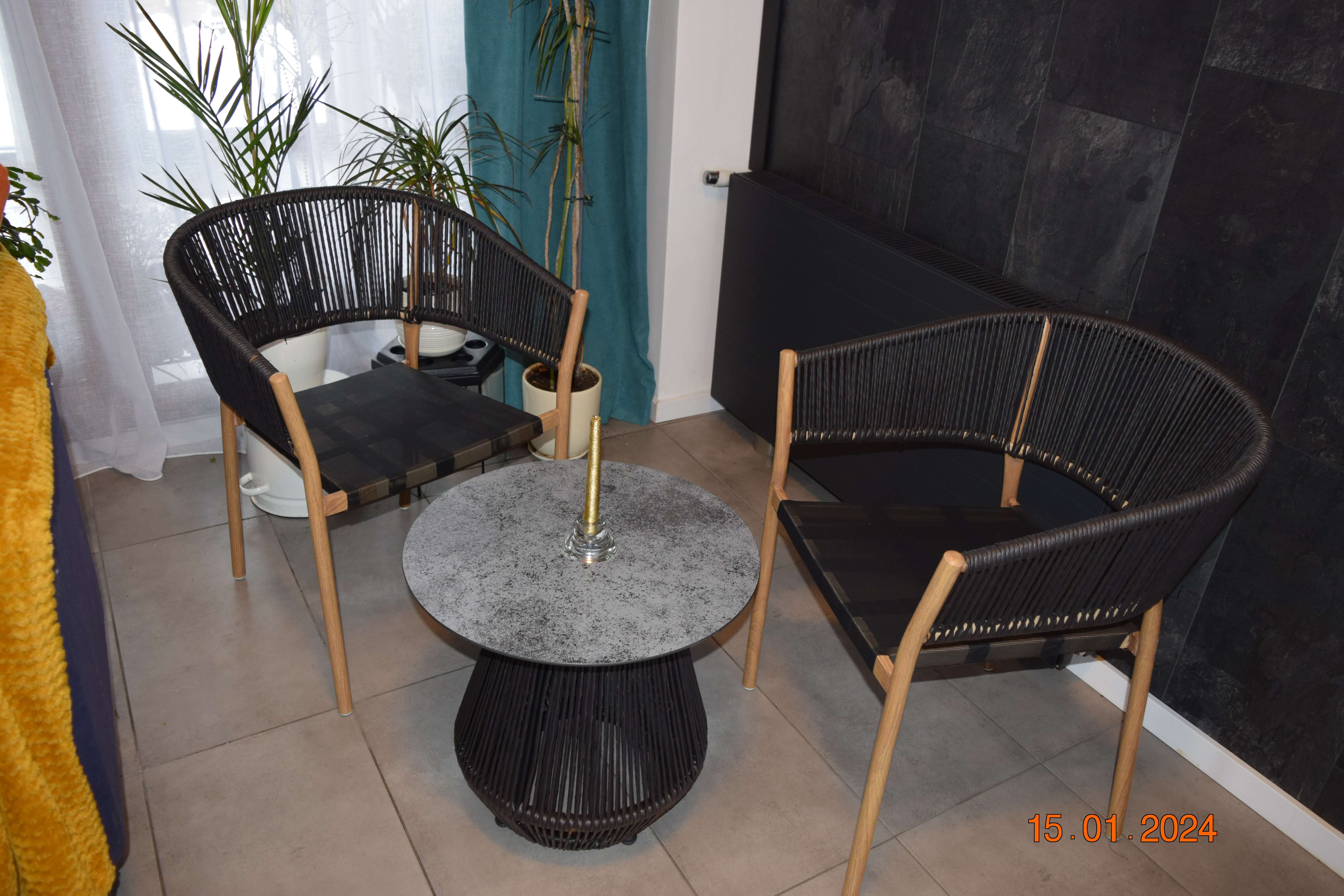 meble ogrodowe stolik okrągły balkonowy taras salon Kawowy herbaciany czarny technorattan fi 50 cm 200zł